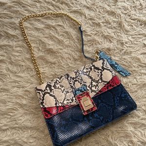 Aldo Red & Blue Snakeskin Crossbody w/ Chain